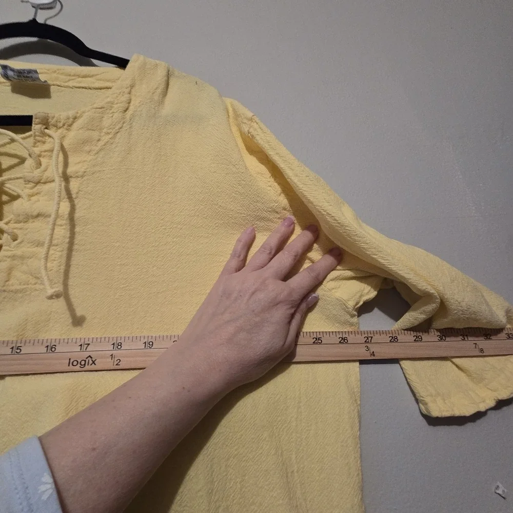 Cottonseed 100%‎ Cotton Lace Up Tunic Top Womens XXL Yellow USA Peasant Medieval